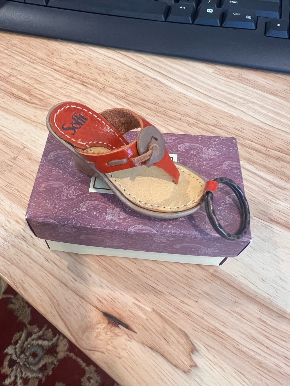Sofft Orange Leather Wedge Sandal Charm/Keychain